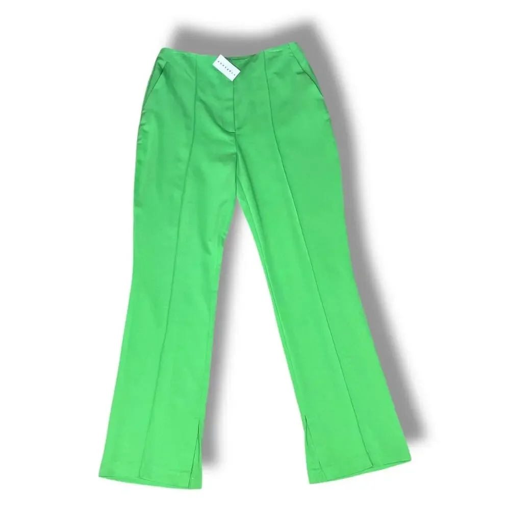 TOPSHOP pintuck high waist dress pants trousers bright kelly green NWT Women's 8 - Picture 2 of 11
